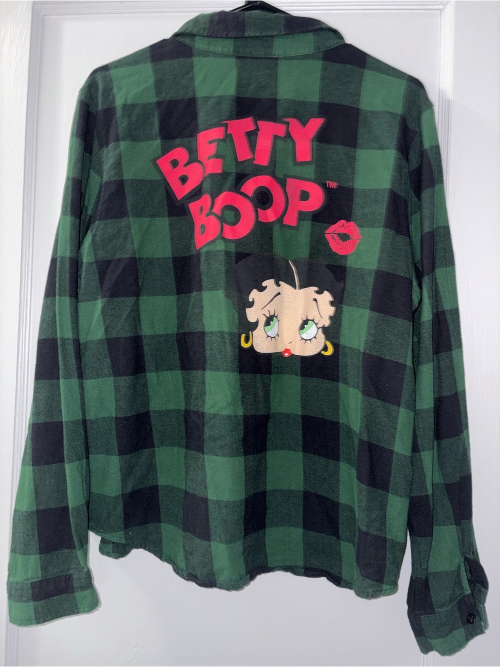 Betty Boop Green & Black Plaid Women’s Flannel Shirt